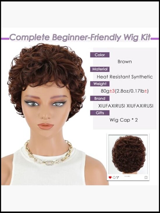 Curly Shaggy Pixie Cut Wavy Short Wigs for Women Natural Synthetic Hair Glueless main image 6